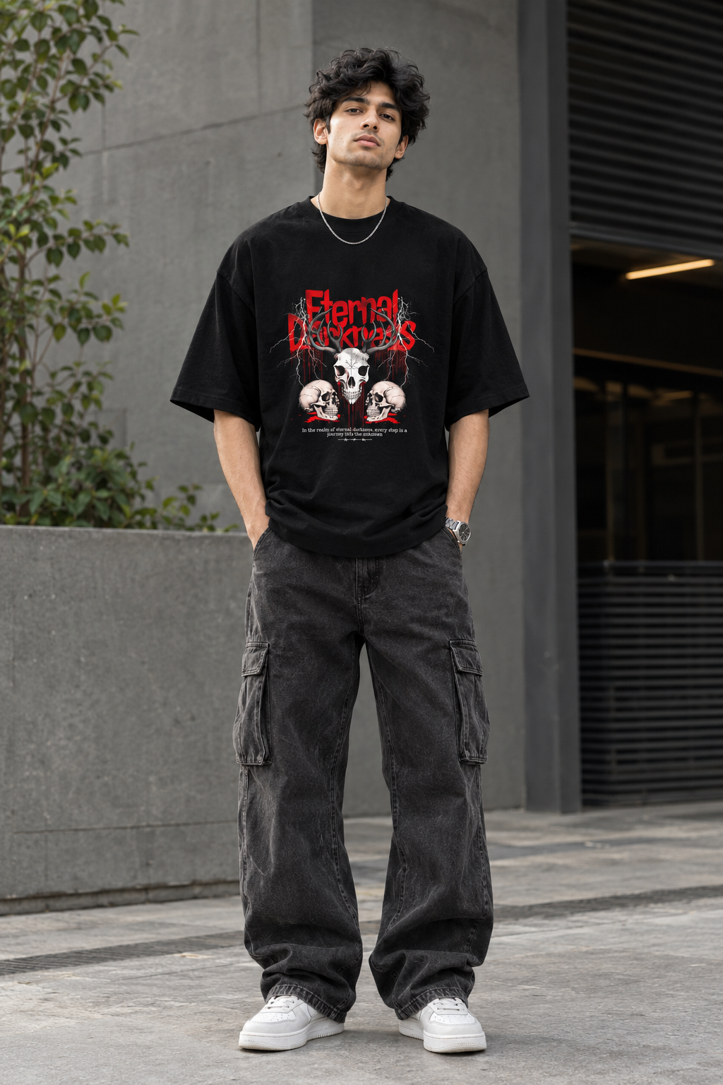 Eternal Darkness Skull Graphic Oversized T-Shirt – Black