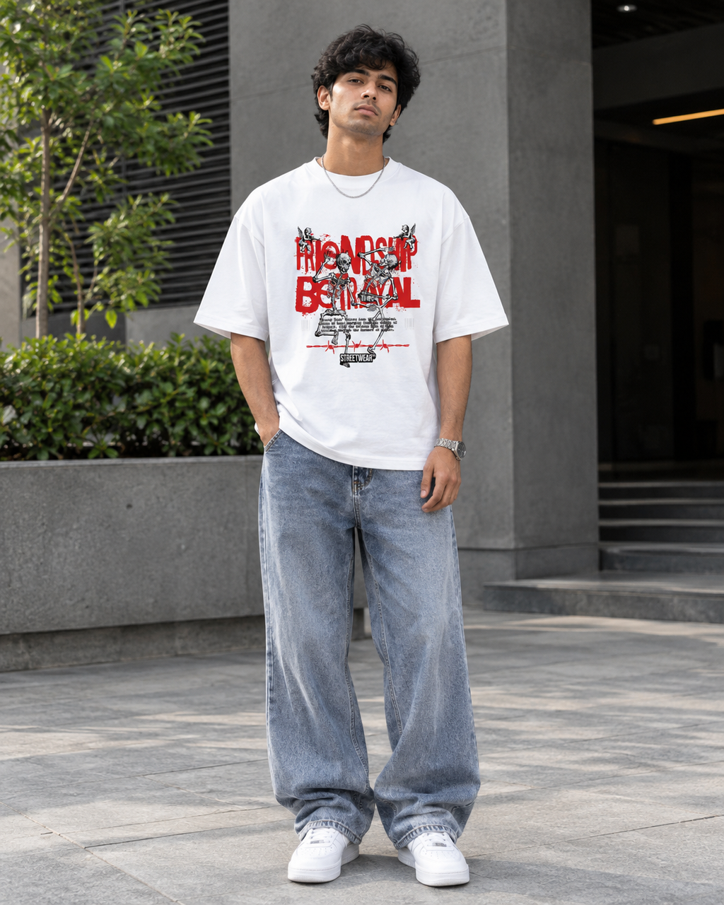 Streetwear Skeleton Graphic Oversized T-Shirt – White