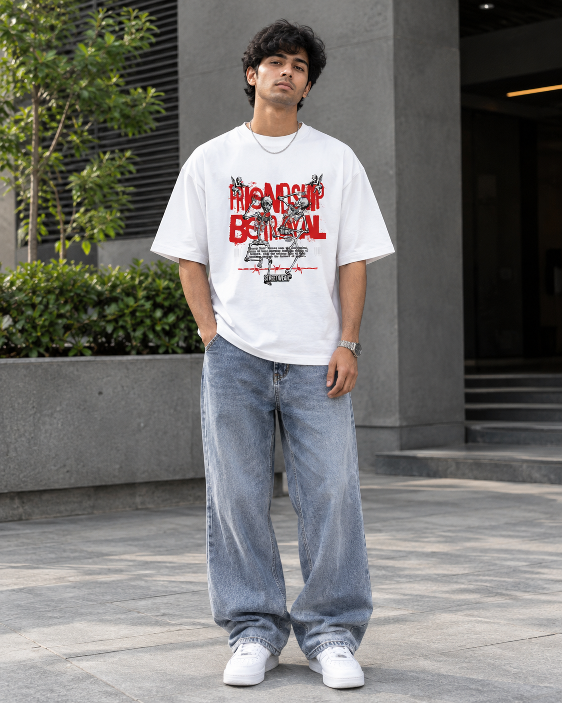Streetwear Skeleton Graphic Oversized T-Shirt – White