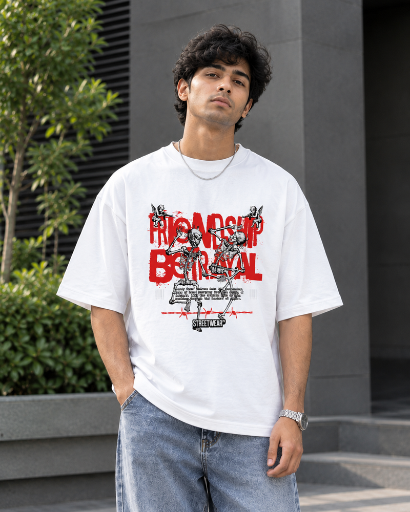 Streetwear Skeleton Graphic Oversized T-Shirt – White
