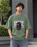 Snake Skull Oversized Graphic T-Shirt – Olive Green