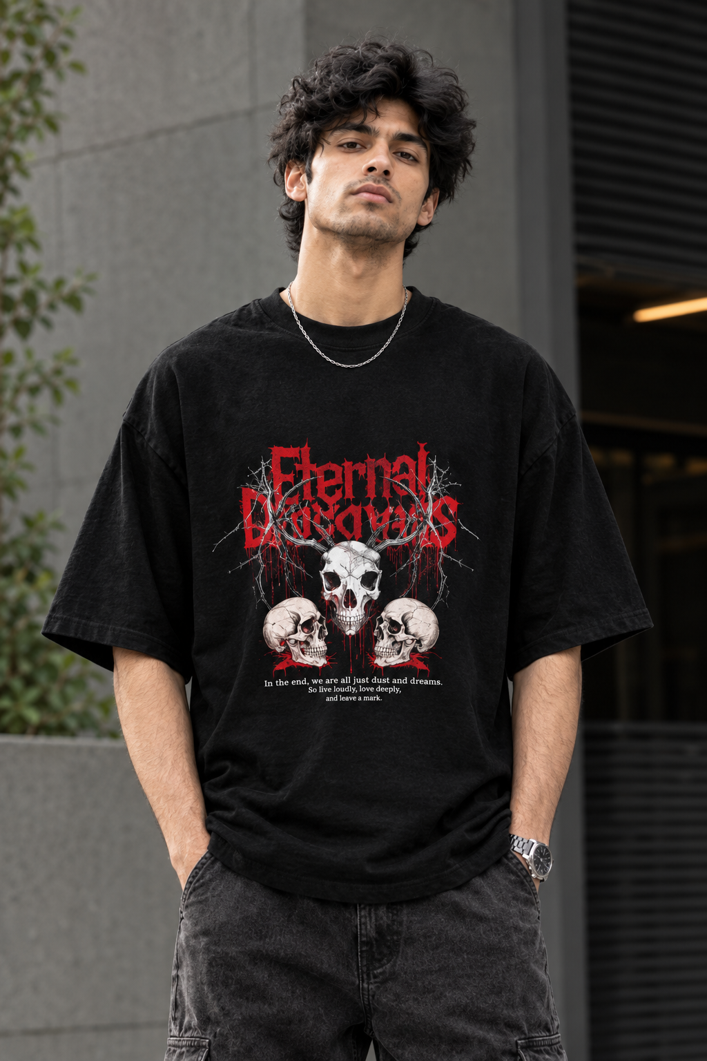 Eternal Darkness Skull Graphic Oversized T-Shirt – Black