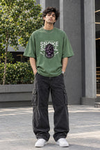 Snake Skull Oversized Graphic T-Shirt – Olive Green