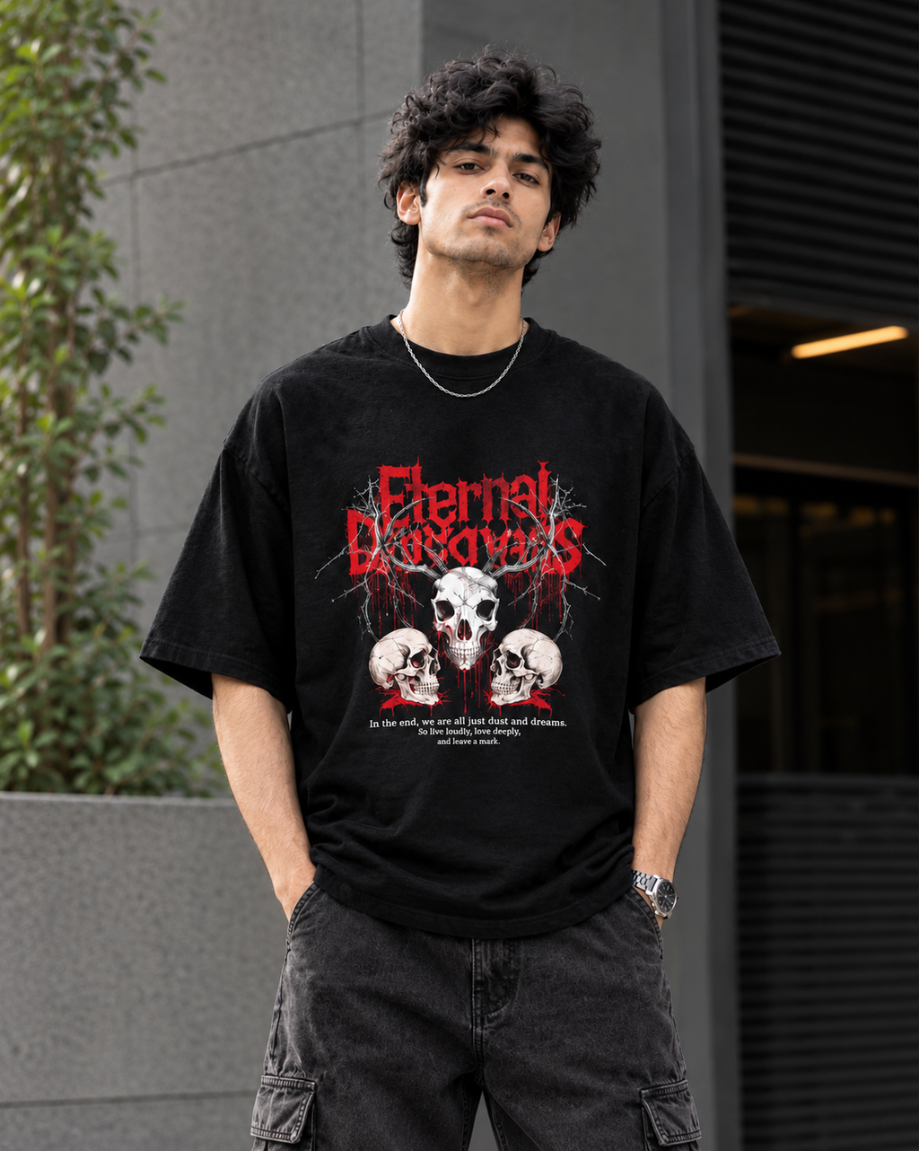 Eternal Darkness Skull Graphic Oversized T-Shirt – Black