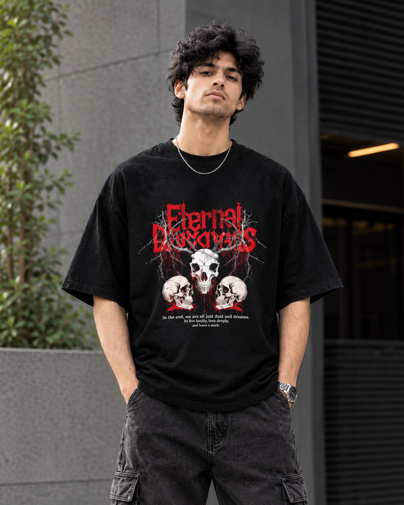 Eternal Darkness Skull Graphic Oversized T-Shirt – Black