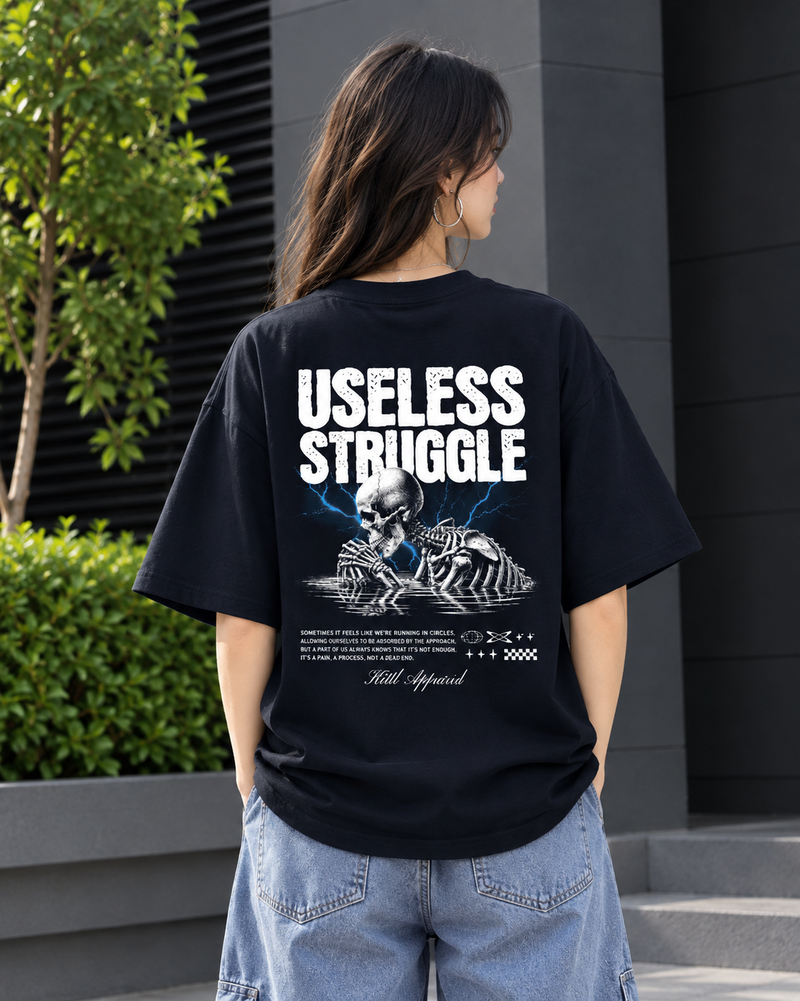 Useless Struggle Skeleton Graphic Oversized T-Shirt – Black