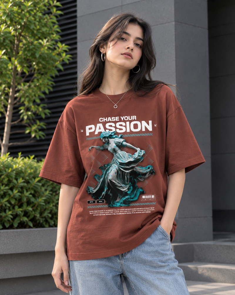 Chase Your Passion Graphic Oversized T-Shirt – Rust Brown