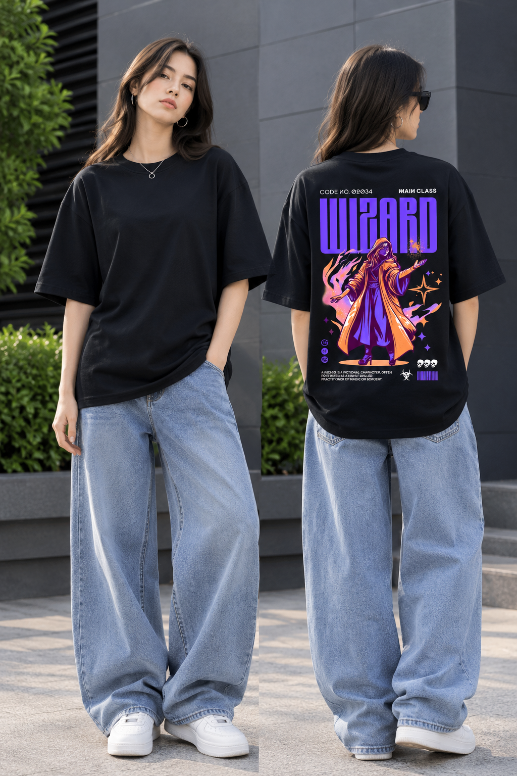 Wizard Graphic Oversized T-Shirt – Black