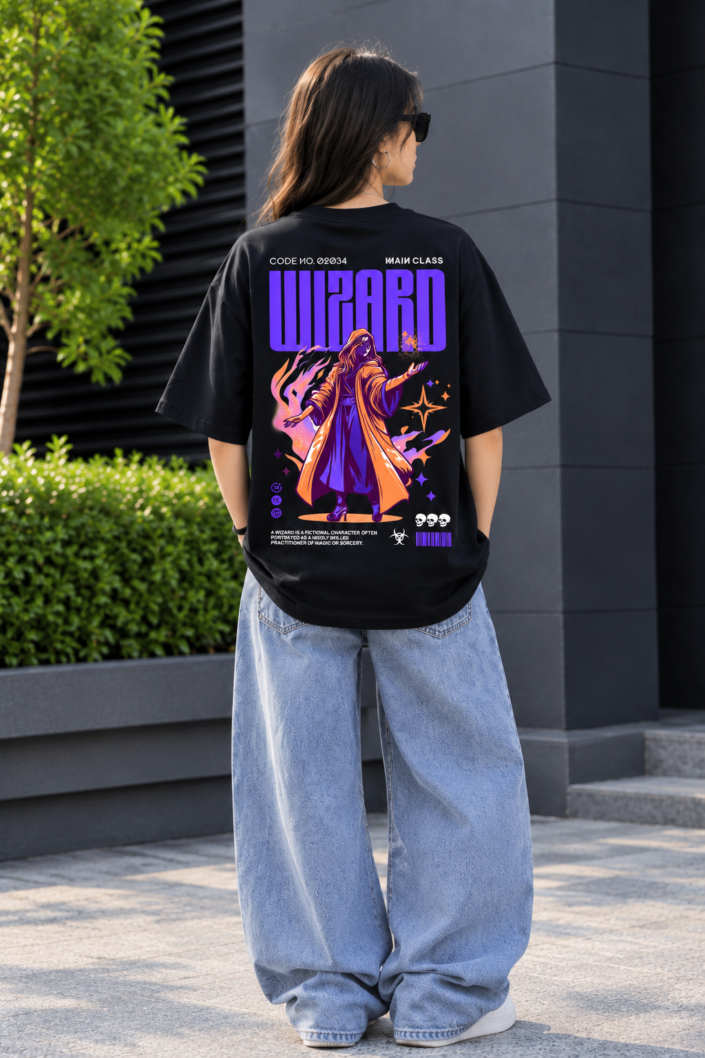 Wizard Graphic Oversized T-Shirt – Black