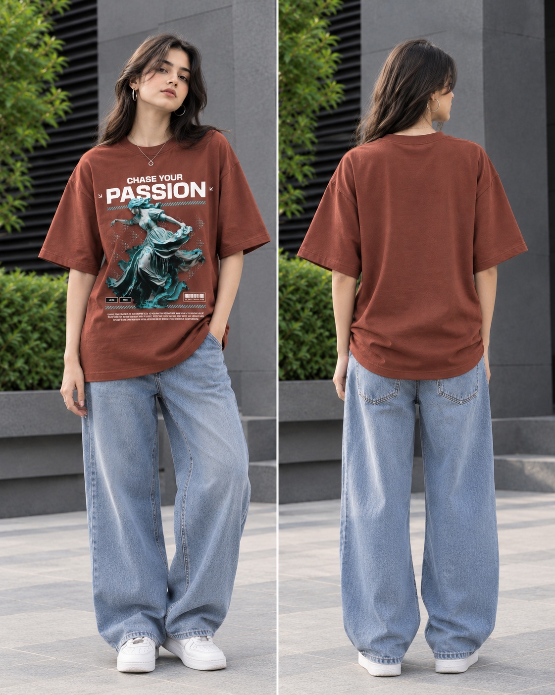 Chase Your Passion Graphic Oversized T-Shirt – Rust Brown